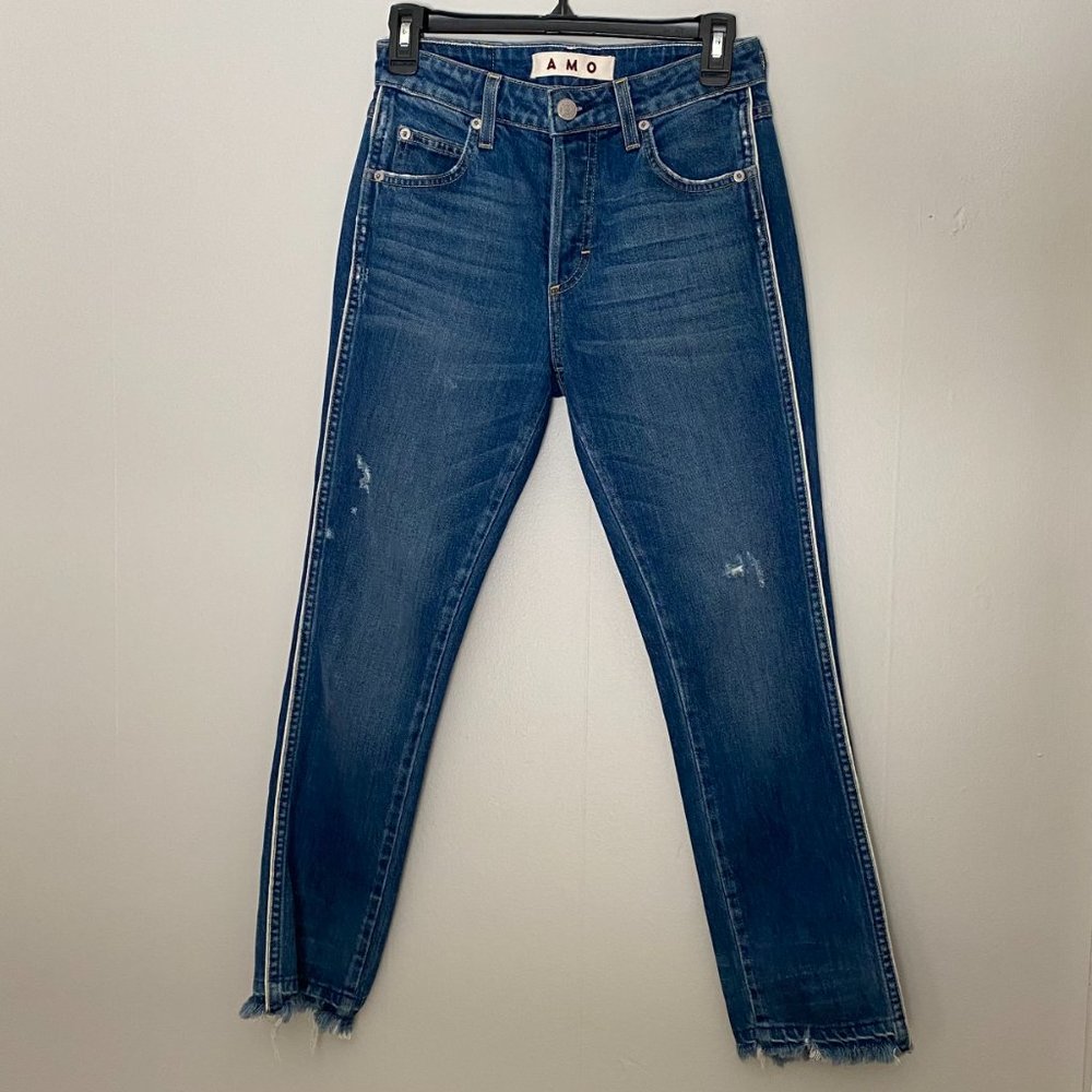 AMO Babe in Old School High Rise Ankle Distressed Jeans Side Piping size 26 - Picture 5 of 8